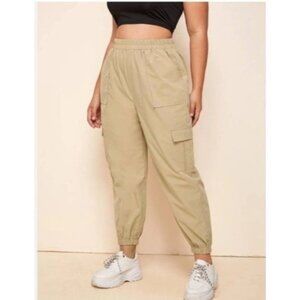 Shein Womens Beige Cargo Jogger Pants Elastic Waist 100% Polyester Size M